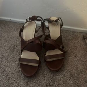 Cole Haan wedges. Strappy brown leather. Size 11